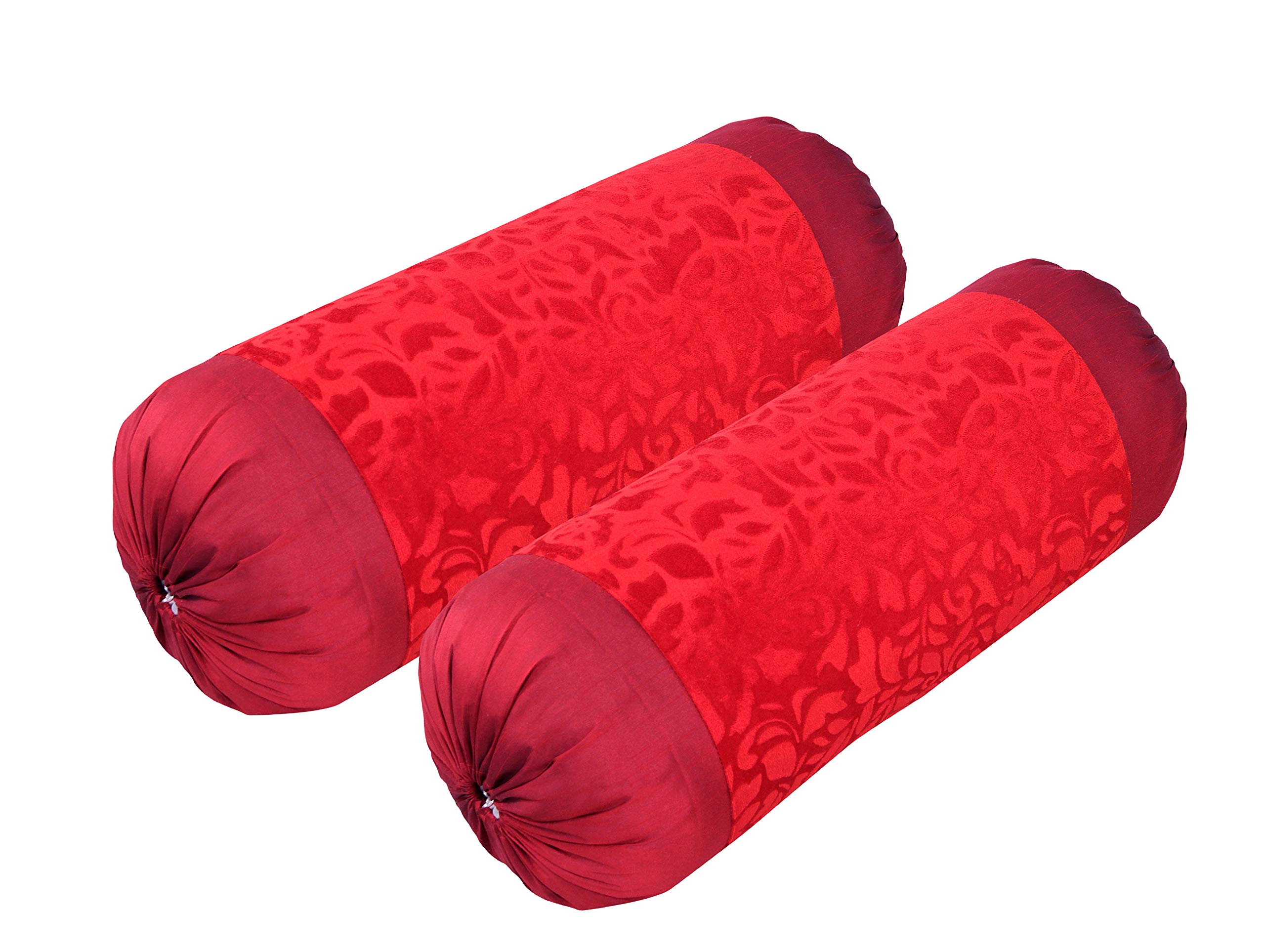 Zesture Bring Home Polyester Blended Super-Soft Velvet Touch Bolster Cover - Set of 2 - (16 inches x 30 inches, Red)