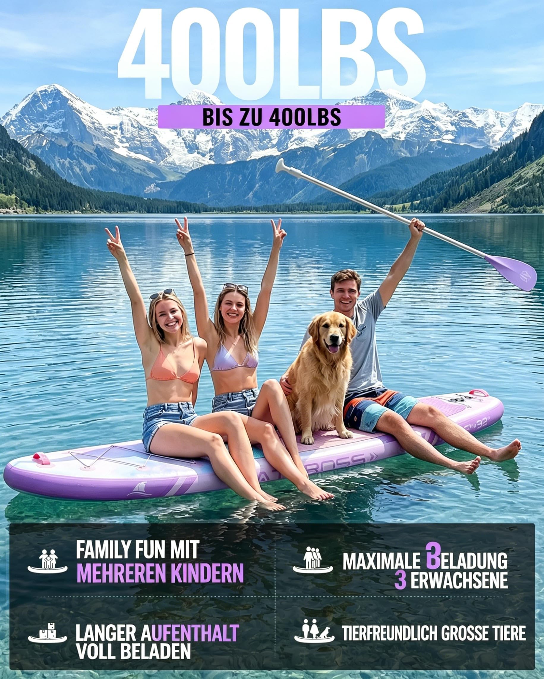 Tavola SUP 320x84cm Stand Up Paddle Extra Largo per 2 Persone