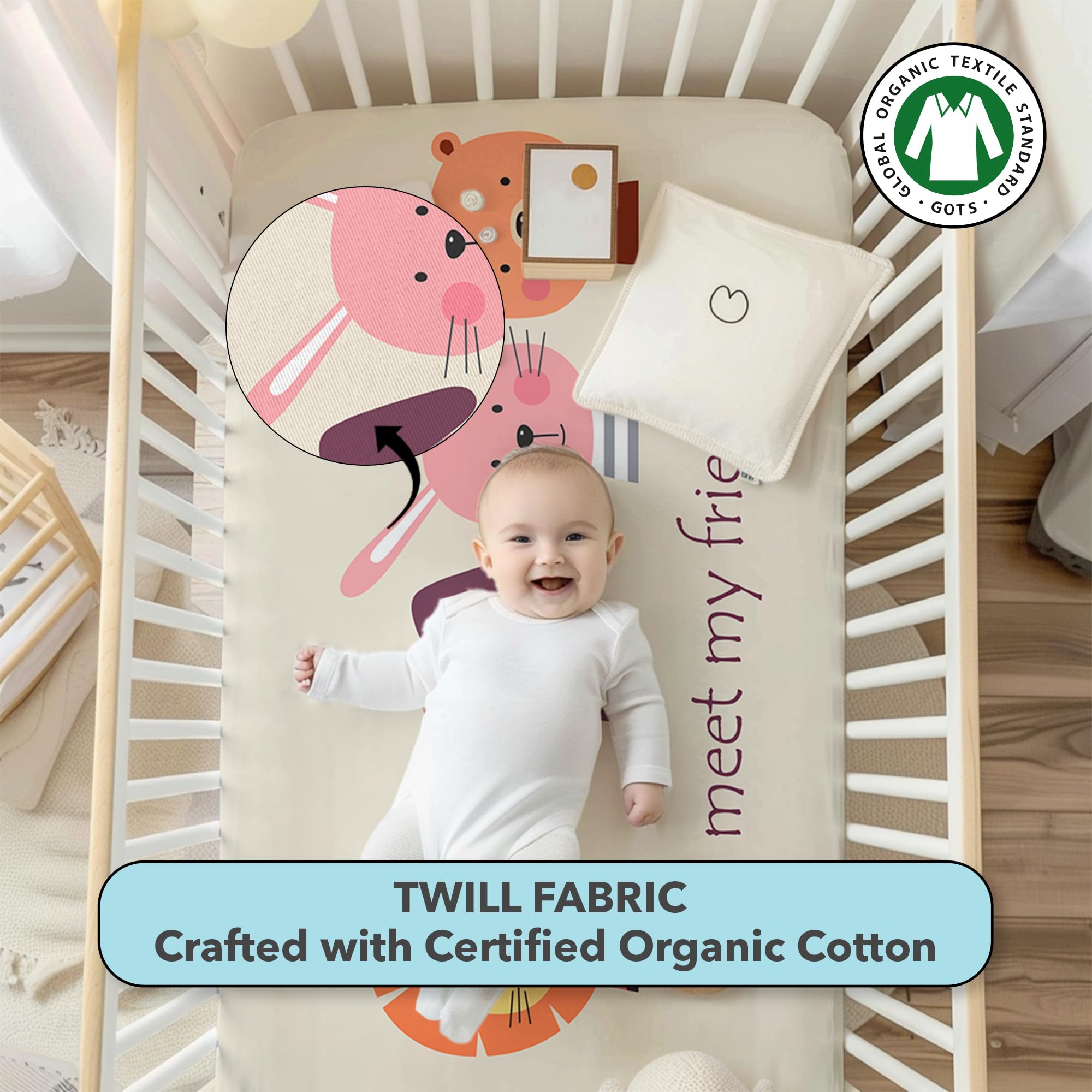 The White Cradle Baby Crib Fitted Sheet, Organic Cotton Cot Bedding Beige