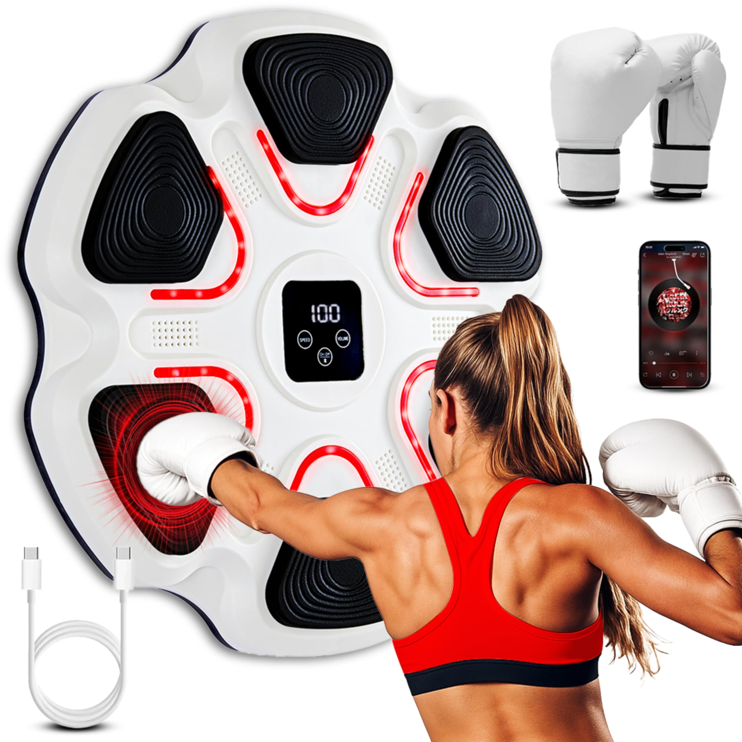 Arcanix - Macchina da Boxe Musicale da Parete | Music Boxing Machine con Bluetooth, Luci LED e 9 Velocità | Guantoni Inclusi | Allenamento Cardio, Riflessi e Coordinazione per Adulti e Bambini
