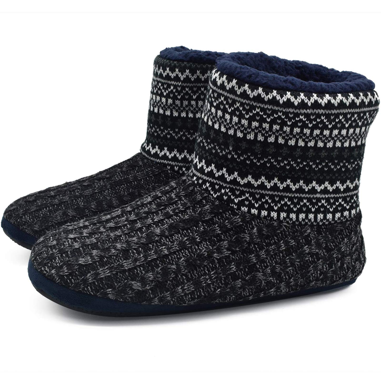 KuaiLu Mens Slippers Knitted Wool-Like Plush Fleece Lined Slipper Boots Winter Warm Cozy Non-Slip Rubber Sole House Slippers
