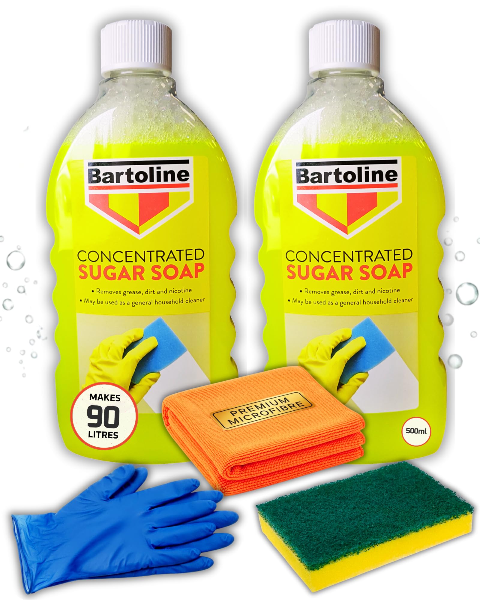 Sugar Soap for Walls - Powerful Cleaning & Painting Prep Solution | Wall Cleaner for Painted Walls - 2 x 500ml Concentrate + Microfibre Cloth, Sponge & Gloves