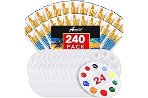 Professional 24 Pack/240Pcs Acrylic Brushes & Palettes for Watercolor, Oil Painting, and More!