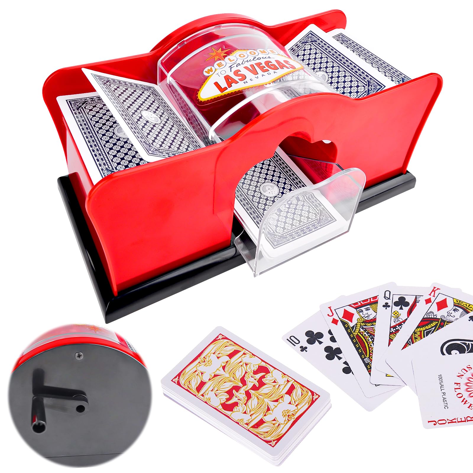 Pipihome Mescolatore Carte da Gioco, Mischia Carte Manuale, Miscelatore di Carte, 2 Mazzi, Manovella, Miscelatore Manuale per Carte da Gioco Fino a 91 mm