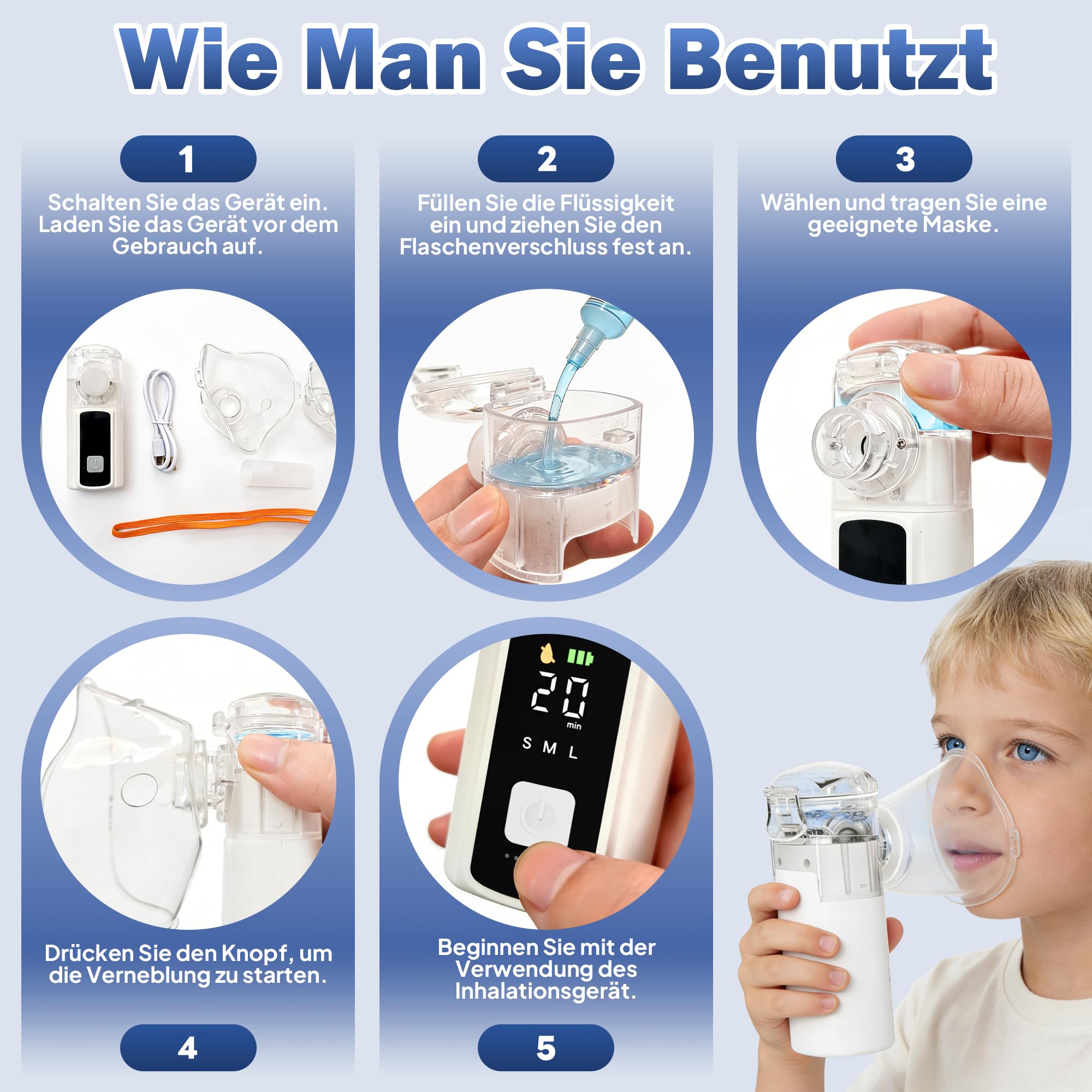 Inhaliergeräte für Erwachsene Inhalationsgerät Kinder LED Bildschirm Inhalator Anti-Trockenlauf Vernebler Inhaliergerät Kinder mit Selbstreinigungsfunktion,Leise Inhalationsgerät Erwachsene