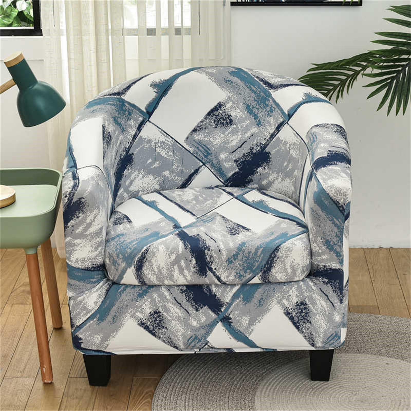 Hearda Tub Chair Covers 2 Piece, Modern Prints Tub Chair Cover Stretch Tub Chair Slipcover with Cushion Cover Soft Breathable Elastic Tub Chair Armchair Cover Club Chair Cover (Gray)