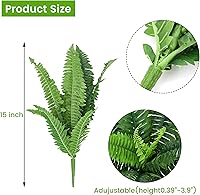 Vista 7 de Alkmaar Plantas artificiales de helecho Boston de 15 pulgadas, arbustos que no se decoloran, plantas artificiales, arbustos, vegetación, resistentes