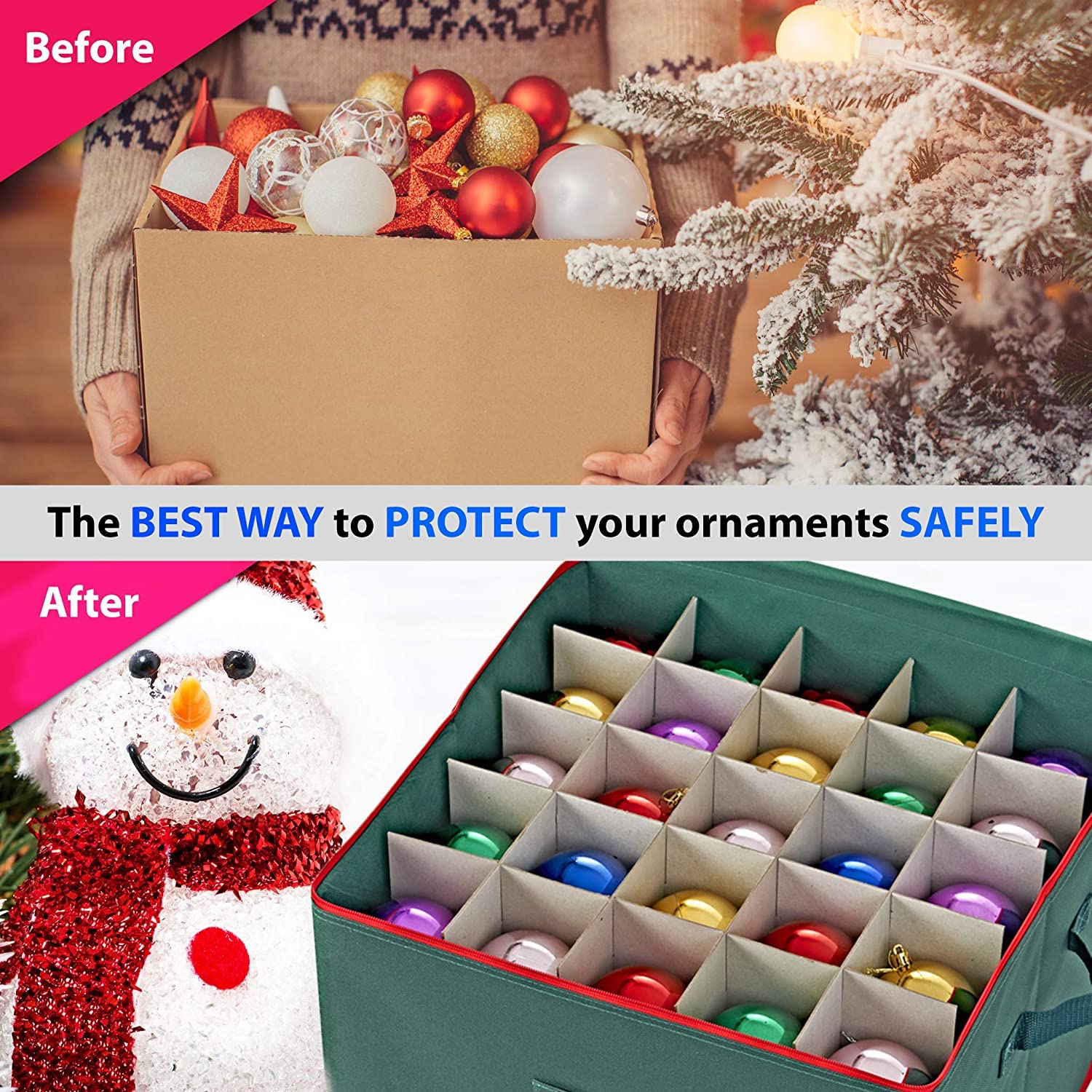 Zusammenklappbarer Aufbewahrungswürfel aus Stoff, Organizer-Behälter mit Deckel, faltbare Aufbewahrungsbox for Weihnachtskugeln, for bis zu 75 Christbaumkugeln, Weihnachtsschmuck, 1 Stück(Green)