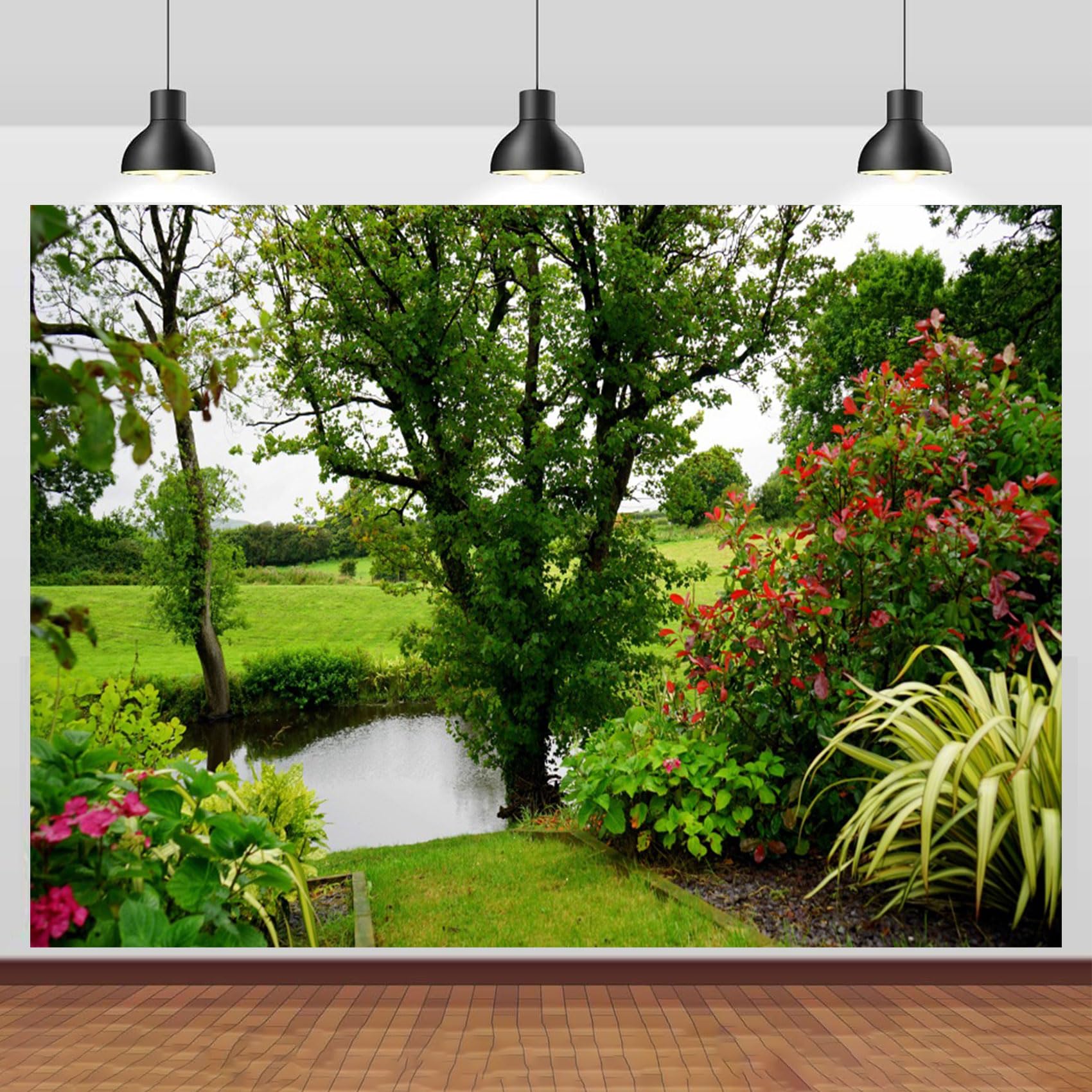 CSFOTO 10x6.5ft Garden Backdrop Spring Outdoor Picnic Countryside Photo Background for Photography Fields Tree Park River Spring Nature Landscape