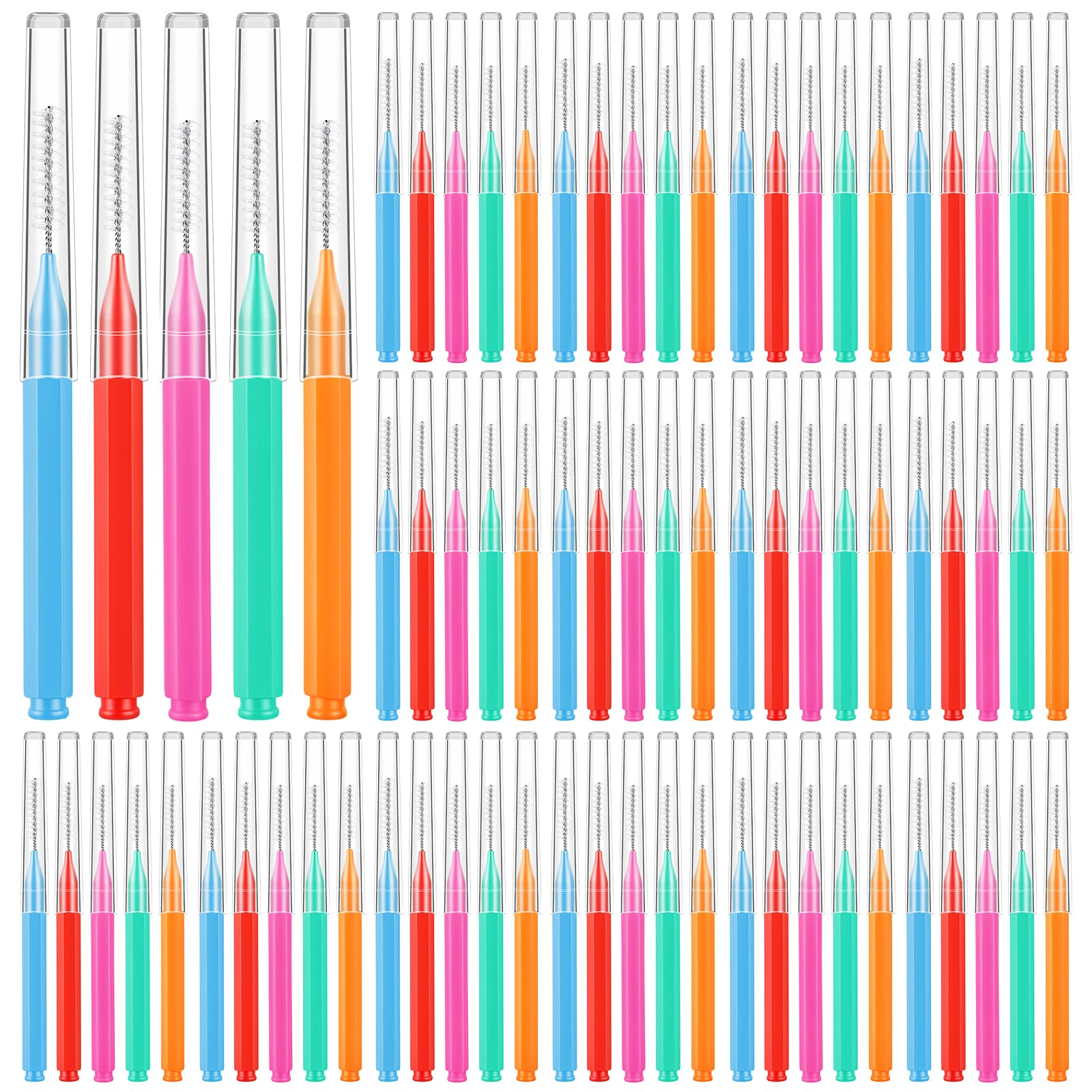 100 Pcs Interdental Brushes, 5 Sizes Braces Flossers for Cleaner Braces Brush Soft Dental Brushes Toothpicks Dental Floss Picks Dental for Braces Oral Cleaning(5 Colors)
