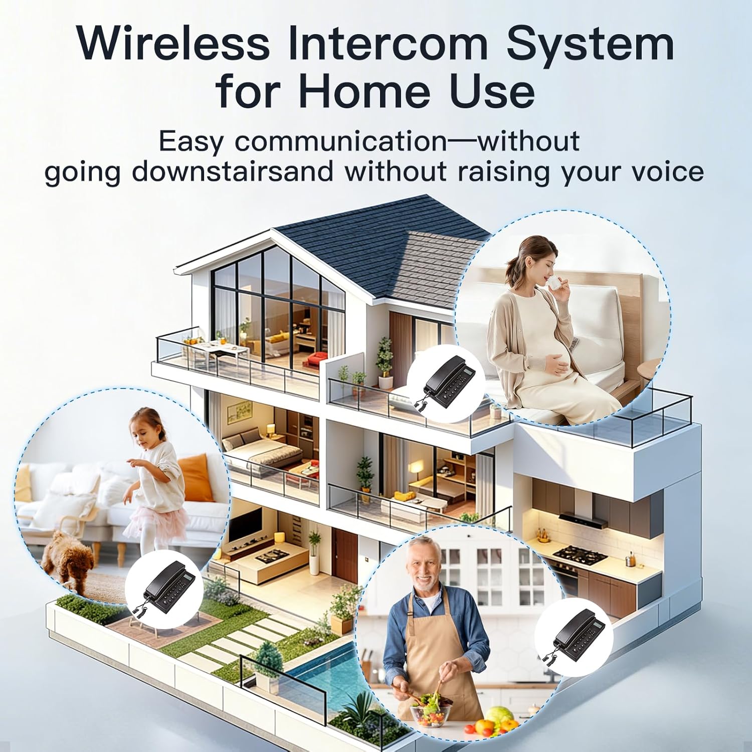 Intercoms Wireless for Home, Hands-Free Home Intercom Systems, 3280ft Long Range Wireless Intercom System for Business Office House Cordless Phones Intercoms (2 Pack,Black)
