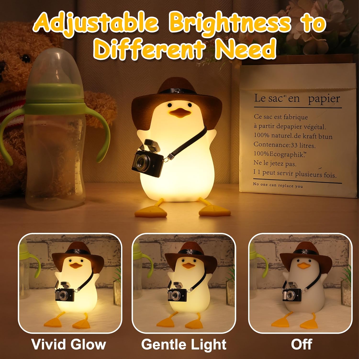 Duck Night Light, Squishy Duck Lamp, Cute Bedside Ducks Funny Nightlight with Dimmer & Timer & Rechargeable for Room Decor, Duck Gifts for Girls, Boys, Women, Little Ones-Cowboy Duck - Image 4
