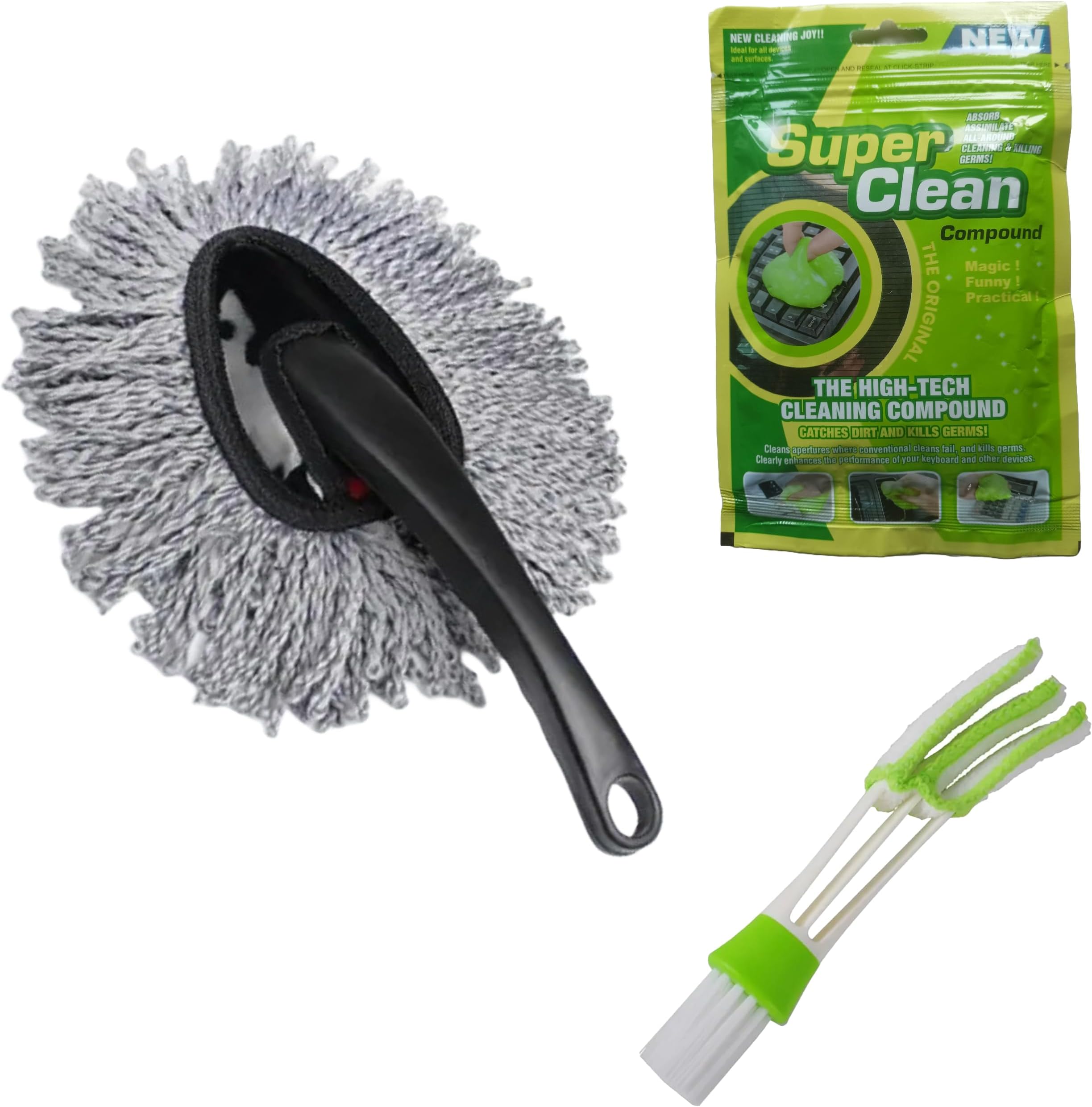 jetayu Car Interior Cleaning Combo Pack : 'Microfiber Mini Duster' + 'Car AC-Vents Cleaning Brush' and 'Cleaning Gel'
