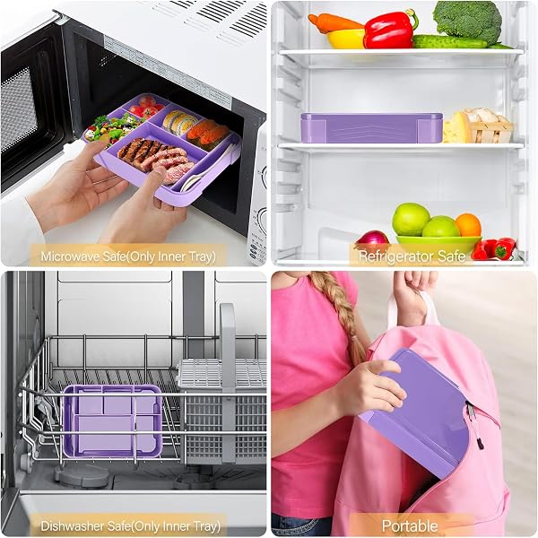 Sprifityy Brotdose Kinder mit Fächern,1330 ml auslaufsichere Lunchbox, geeignet für Schule,Picknick,Reise-Lunchbox,geeignet für Erwachsene, Mädchen & Jungen, mikrowellen-/spülmaschinenfest (Lila) - 4