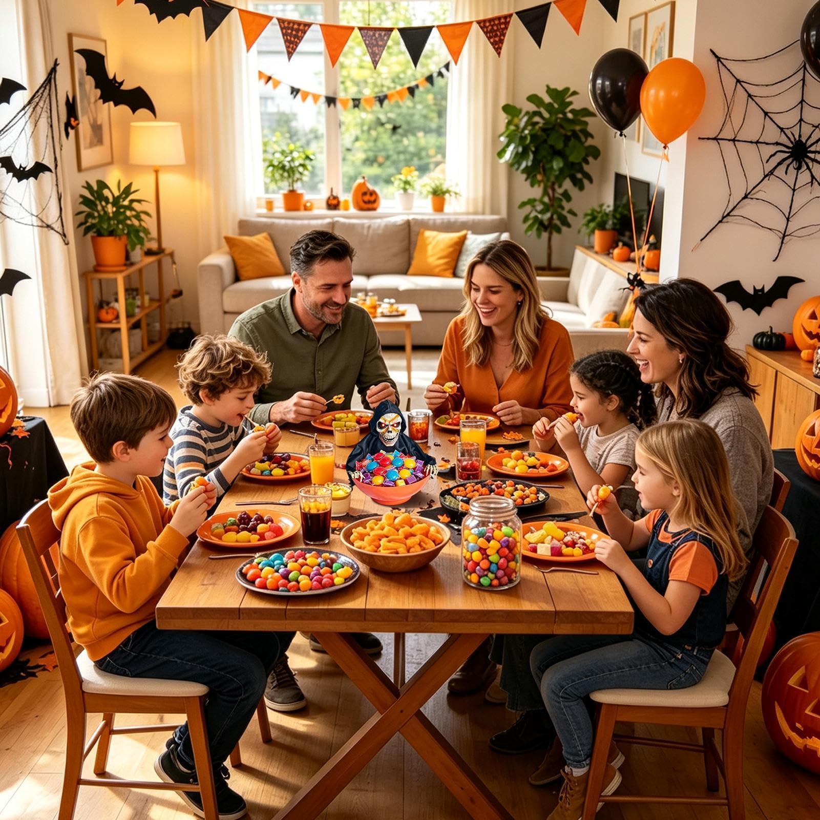Generisch Porta caramelle per Halloween, decorazione con scheletro animato