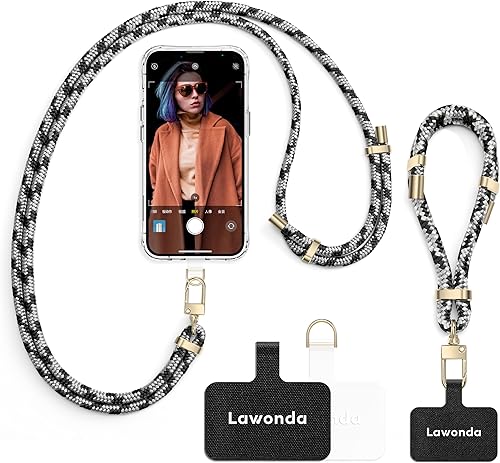 Miniatura 9 de 2 almohadillas de cordón ajustable para teléfono celular, correa para el cuello + cordón universal para la muñeca para teléfono celular + 2 pestañas