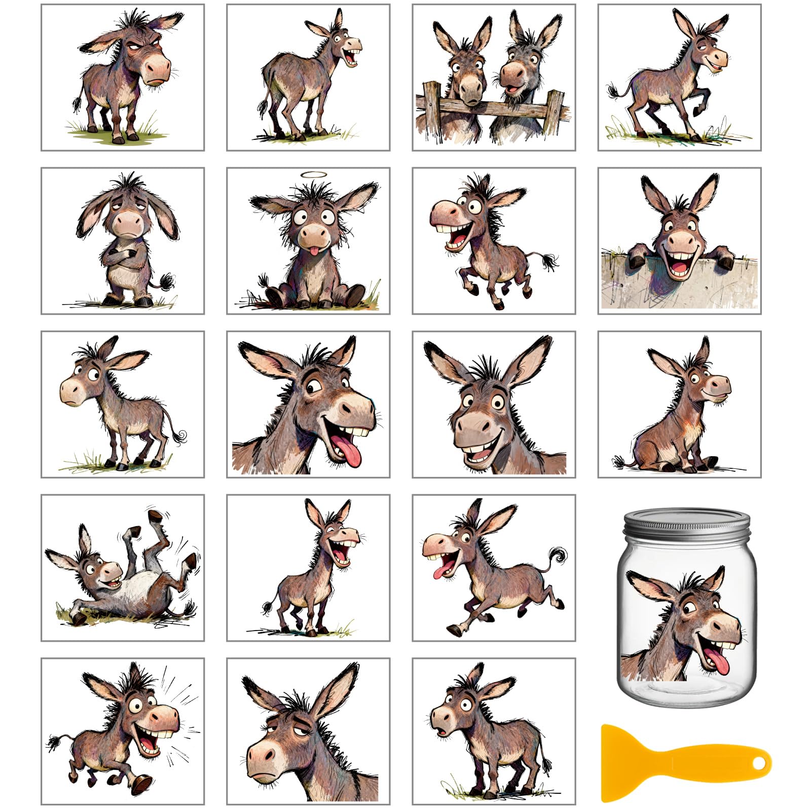 GLOBLELAND 18 Sheets Funny Donkeys Rub on Transfers Ass Transfer Stickers Decals Watercolor Animals Cup Stickers Decals for Furniture Vase Glass Bottle Table Decor