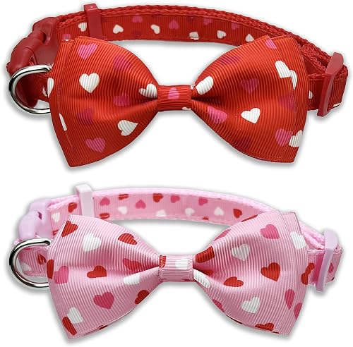 Valentine's Day Dog Collar with Bow Tie, Holiday Cute Collar for Medium Girls Bo
