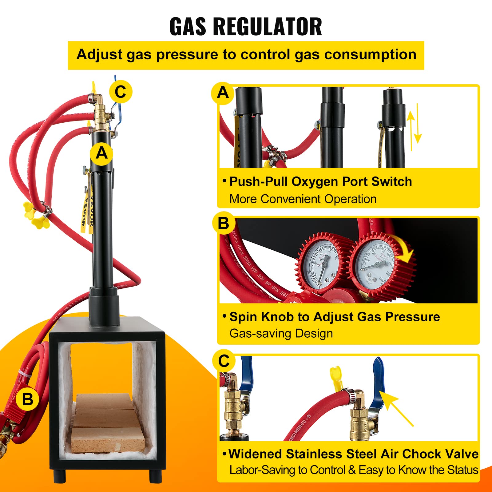 VEVOR Forge à Gaz Propane 15 L Four de Fusion Portable, avec 3 Brûleurs 4 Tuyaux de Gaz, 230,4 kW·h Chaleur Rapide Meilleur Effet d'Isolation pour Fabrication Couteaux Forgeage Métaux Noir