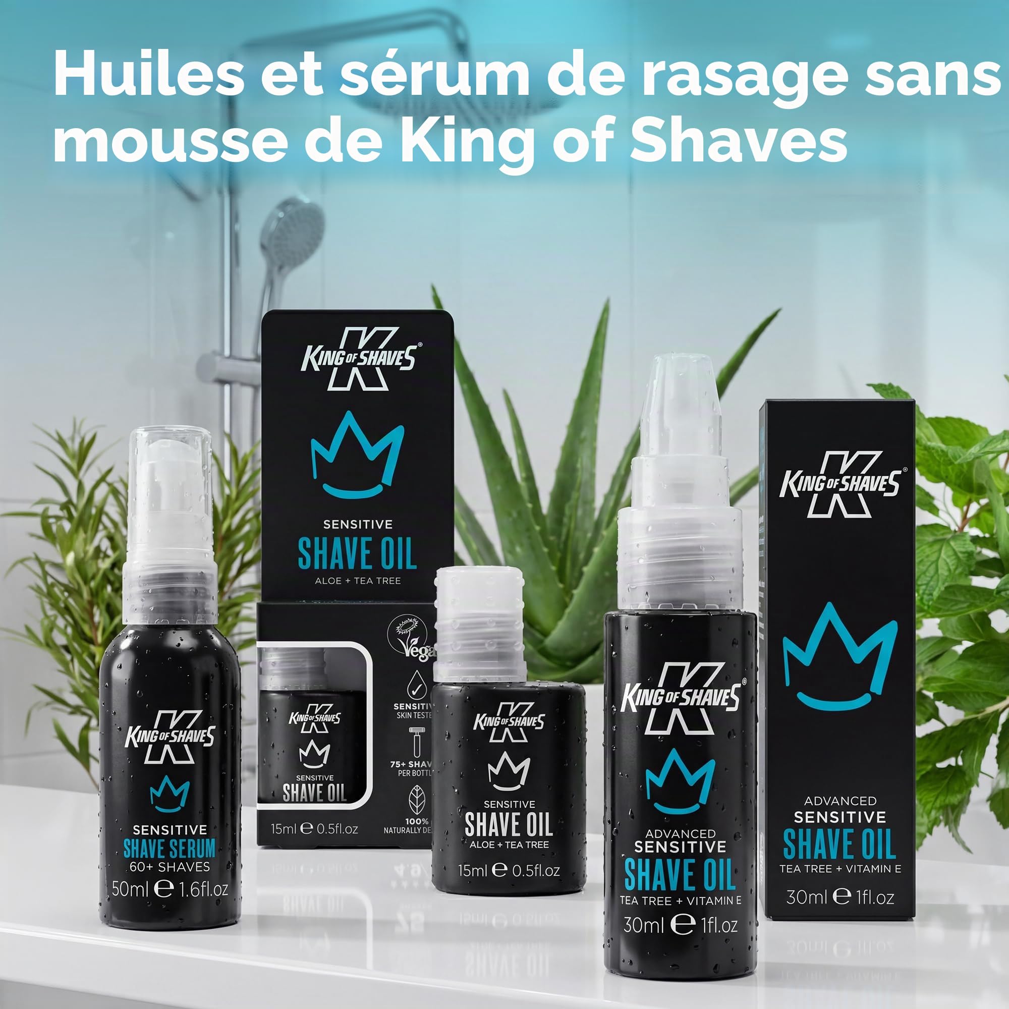 King of Shaves Sensitive Shave Oil Aloe Vera Tea Tree Travel 15ml | Clear No Foam Shaving Oil for Precision Shaving. Helps Reduce Razor Burn and Rash. Vegan Travel Size.