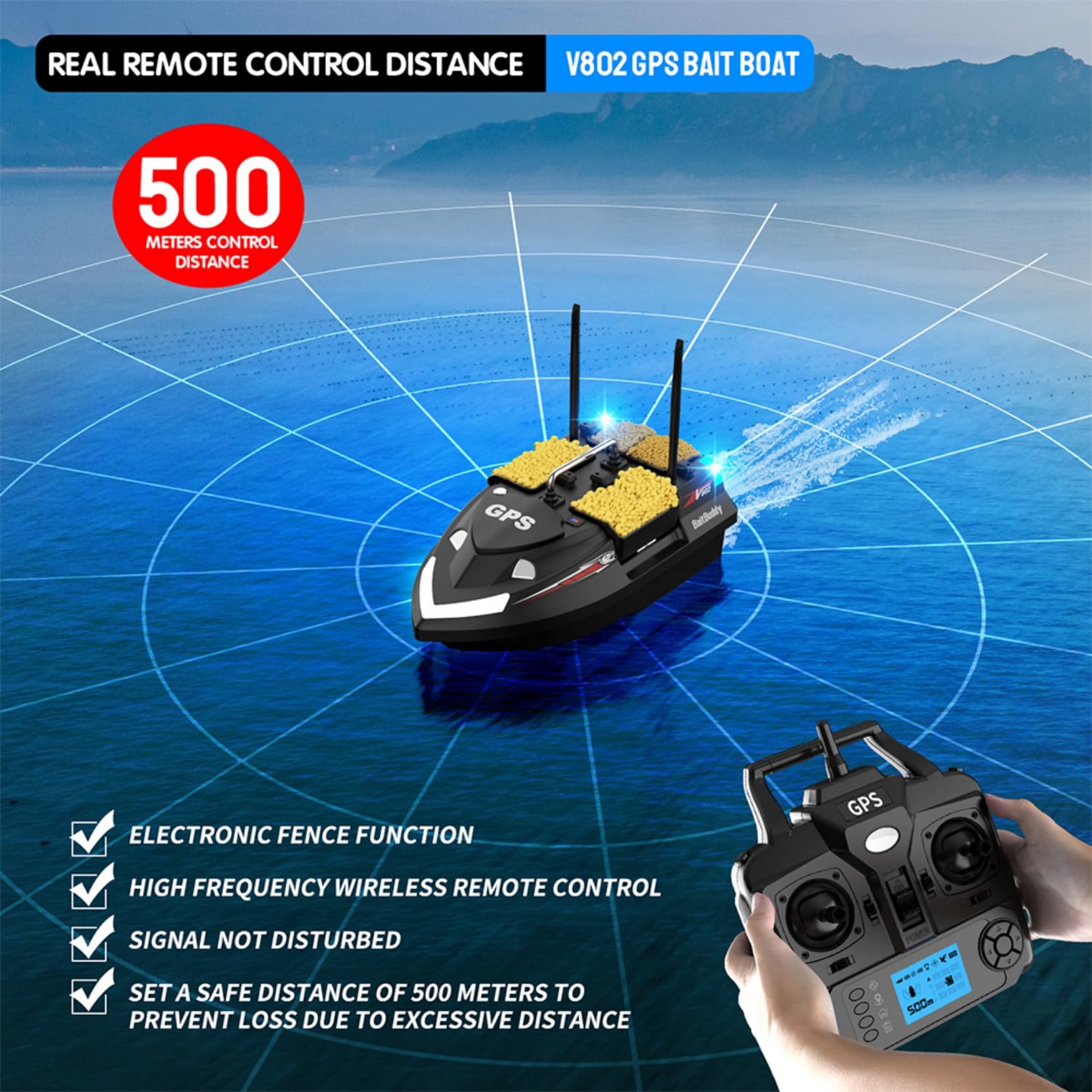 Cebo GPS a doppia antenna per pesca alla carpa, portata di 500 m, carico di 3 kg, 4 tramezzi, barca telecomandata con custodia