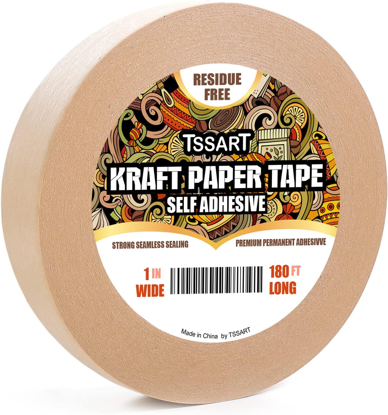 Kraft Paper Tape K49 - Self Adhesive Brown Frame Backing Tape Packing Tape with Oxidation Resistance for Picture Framing, Masking, Sealing and Packaging Use - 1inch Wide 180FT Long