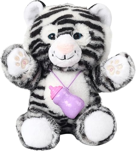 Animal de peluche interactivo tigre blanco y negro, juguete de peluche parlante con música, grabación de voz, simulación táctil y alimentación,