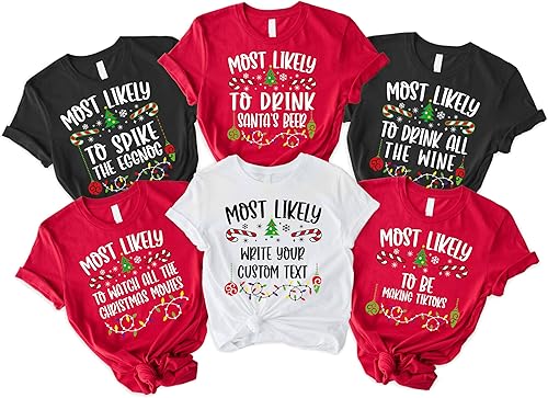 Miniatura 1 de Christmas Family Matching Shirts, 56 Quotes Most Likely And Custom Christmas Shirt, Most Likely To T-Shirt