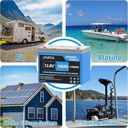 Miniatura 7 de Batería LiFePO4 de 12 V 100 Ah, BMS integrado de 100 A, batería de litio del grupo 24 con hasta 15000 ciclos, batería de fosfato de hierro y litio