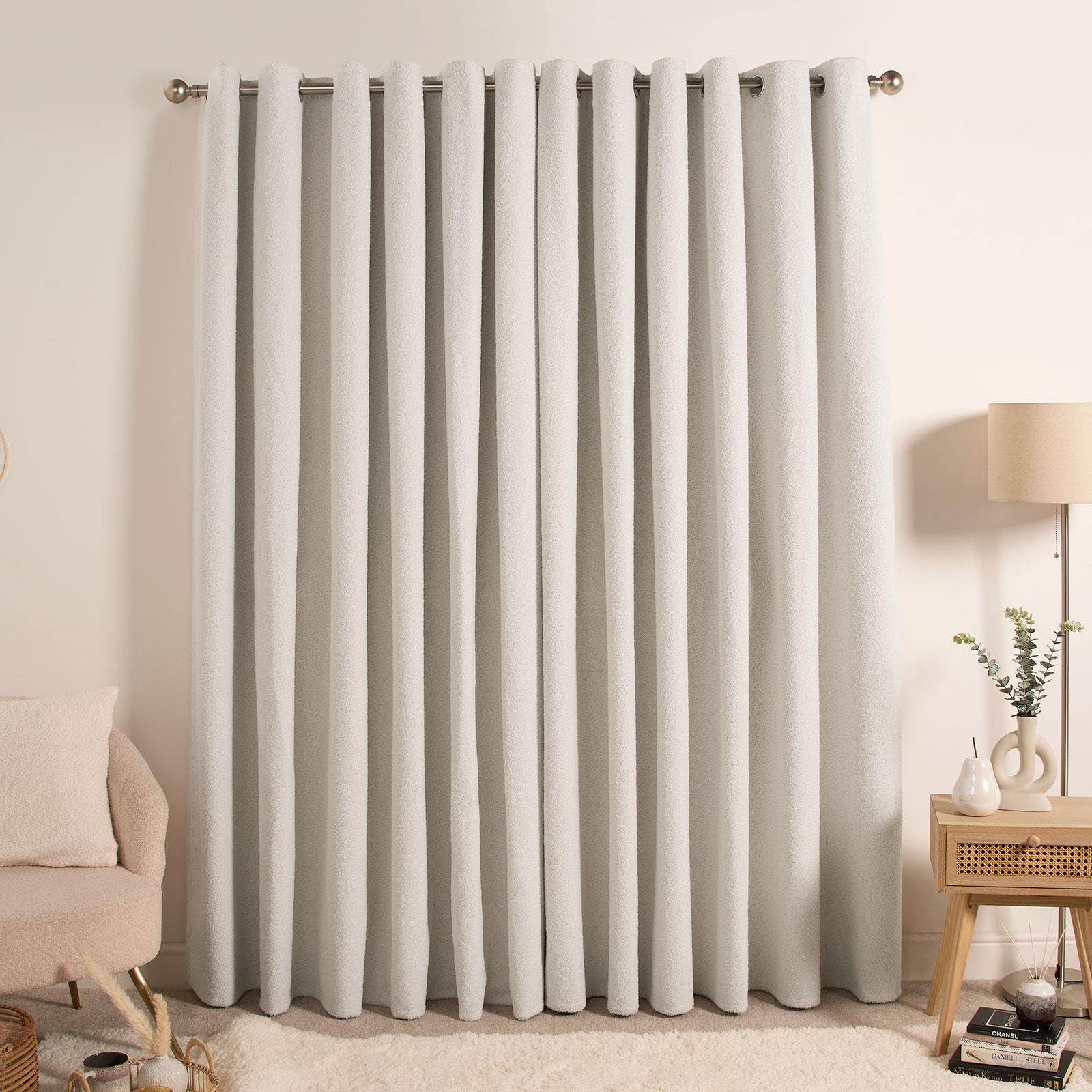 Ohs Cream Blackout Curtains For Living Room, Bedroom - Boucle Blackout Decorative Winter Thermal Curtains - Super Soft Modern Insulated - 46X72”