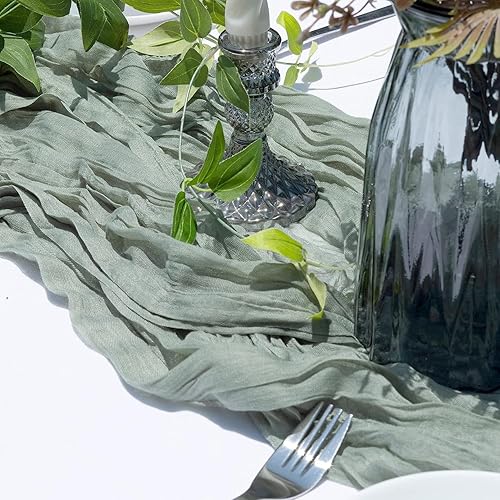 Miniatura 6 de Winknowl Paquete de 5 caminos de mesa de estopa, 35 x 120 pulgadas de largo, color azul polvoriento, bohemio, de gasa, rústico, romántico,