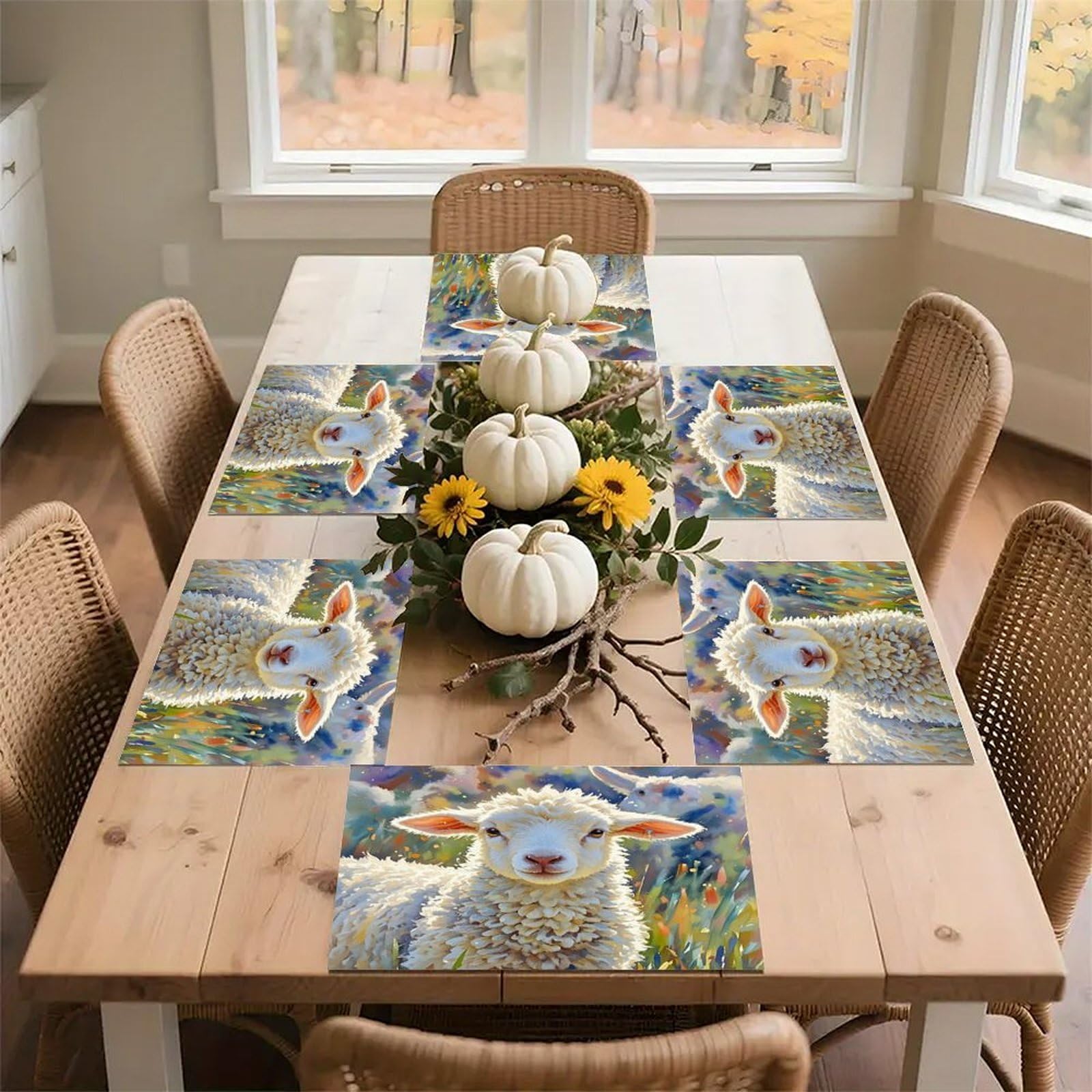 Color Sheep Placemats Flax Place Mats for Dining Table Rectangle Non-Slip Table Mats Heat Resistant Washable Placemat for Kitchen Home Decor Party Outdoor 12" X 18"