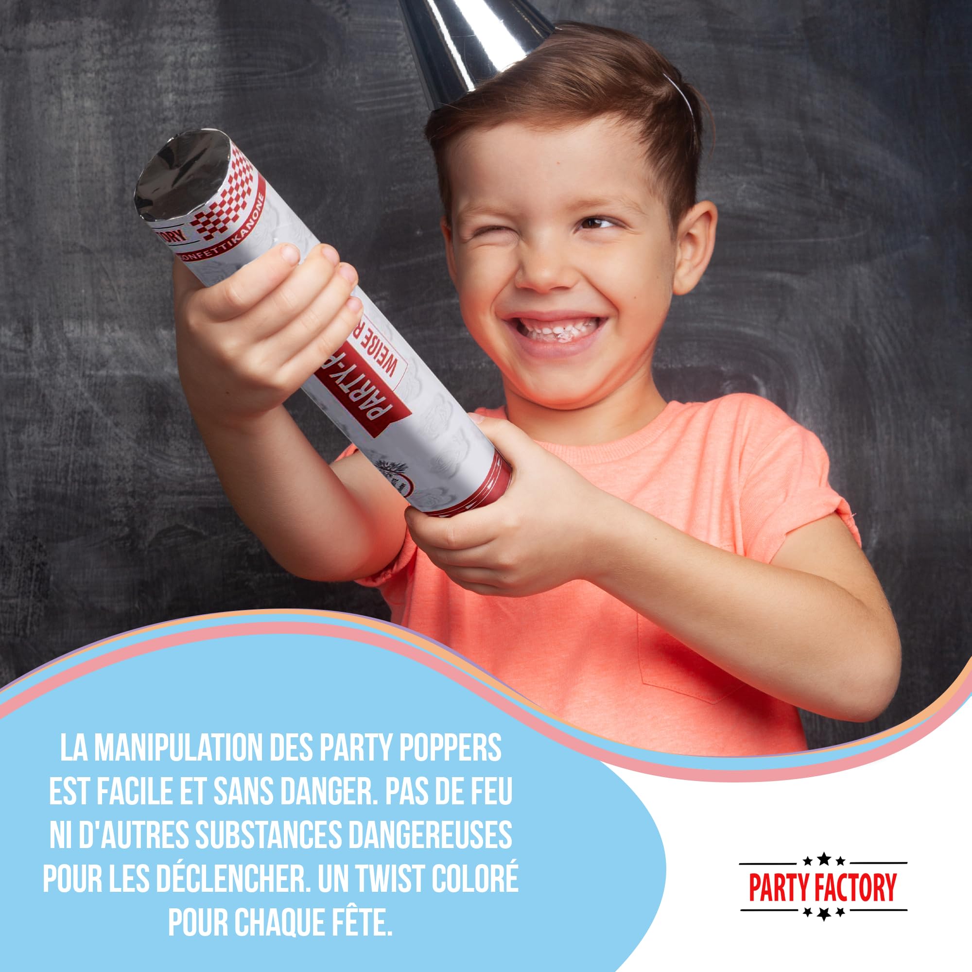 Party Factory Set de 10 Party Popper, 40 cm, confettis Roses Blancs, jusqu'à 8 m de Hauteur d'effet, Pluie de confettis pour Mariage, Saint-Valentin ou Anniversaire