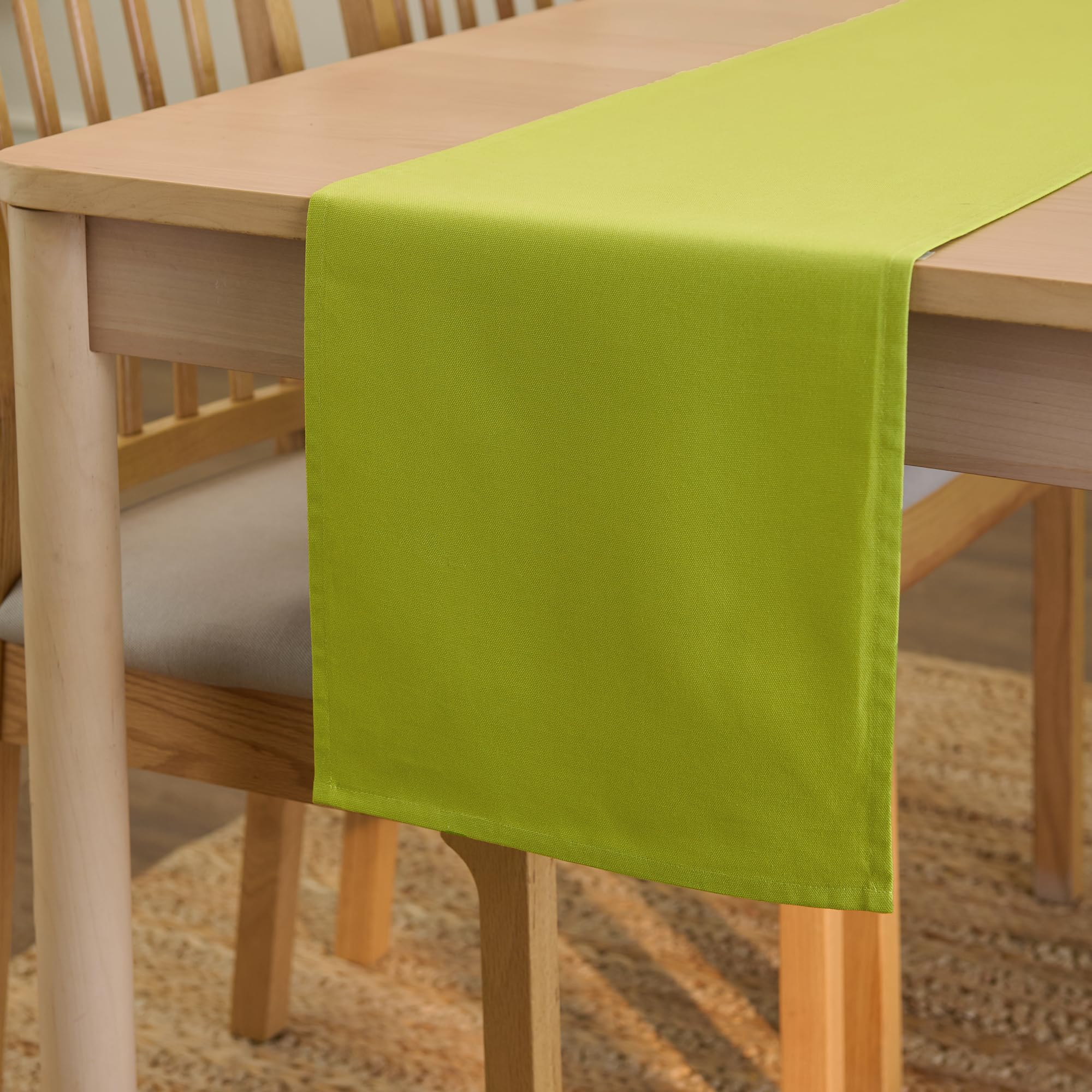 Encasa Homes Table Runner 13x48 in Long | Cotton Canvas Fabric | Lime Green Solid Color | Machine Washable & Durable