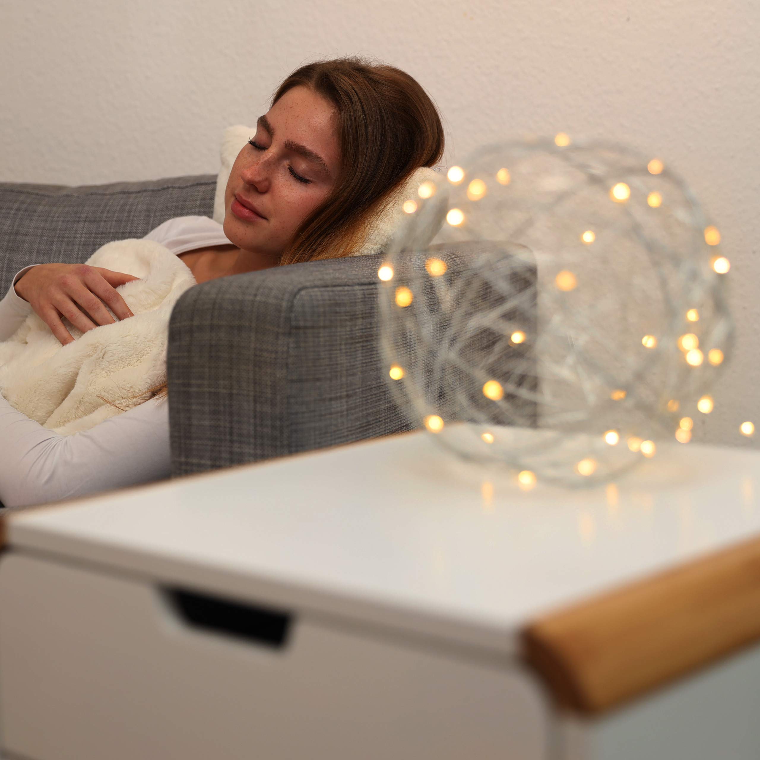 Relaxdays 2x Sfera di Luci a LED Decorativa, a Batteria, Appendere o Appoggiare, Cavo Lungo, Luci da Atmosfera, Ø 20 cm, Argento