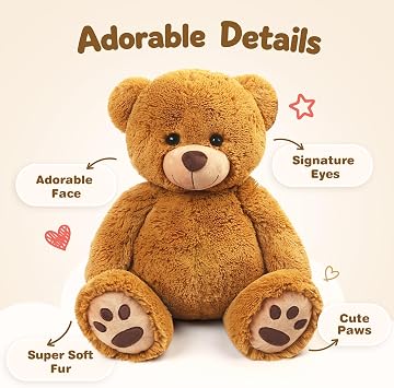LotFancy Teddy Bear Stuffed Animals 50 cm, Cuddly Stuffed Plush Toy, Brown