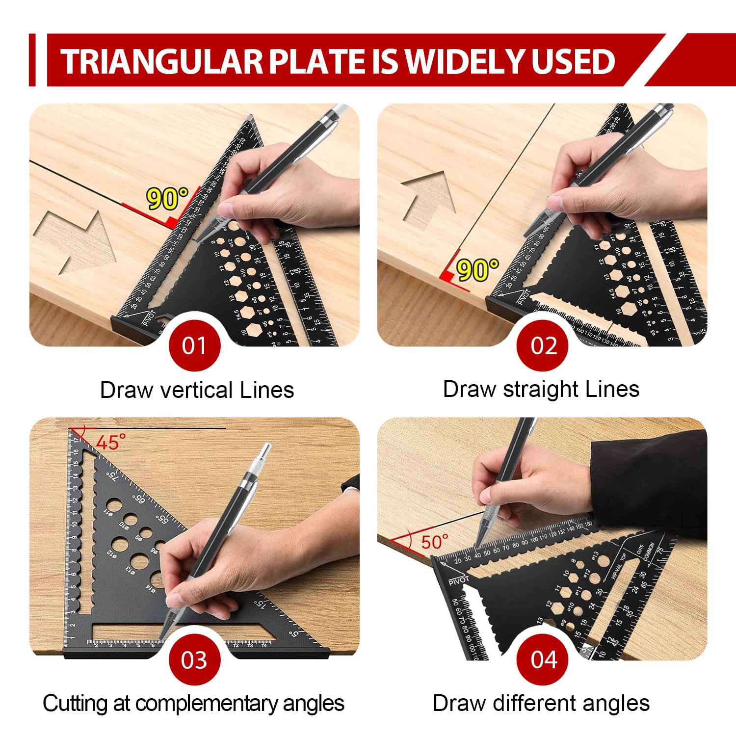 Set de 2 Piezas Multiusos Escuadra Carpintero de 7 y 12 Pulgadas Escuadras Metalicas Carpintero Escuadra Metalica Herramientas de Carpinteria para Bricolaje Carpintería Reformas del Hogar(180mm+300mm)