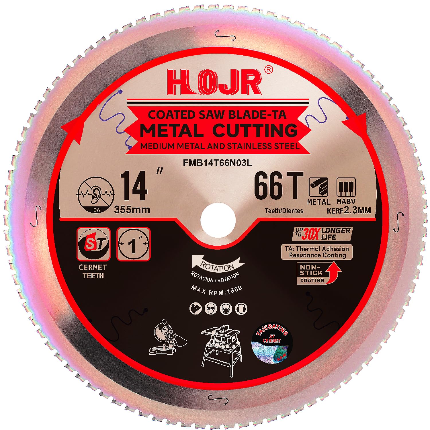 HOJR Metal Cutting Circular Saw Blade, Steel and Stainless Steel Cutting, The Cutting Head uses a Special Anti-Heat Sticking Coating with high Finish