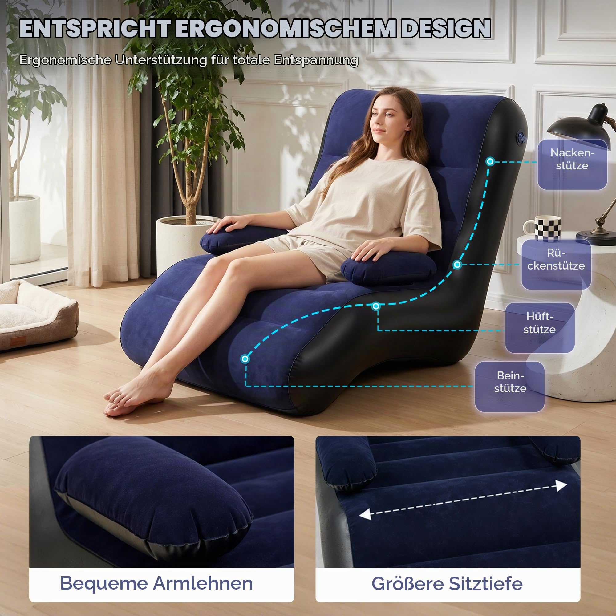KingSom Aufblasbares Sofa, Aufblasbare Couch Größe mit Armlehne, Camping Sofa Aufblasbares Luftsofa, Wasserdichter Beflockte Oberfläche Aufblasbarer Sessel Outdoor, Tragbare Couch Aufblasbar Indoor