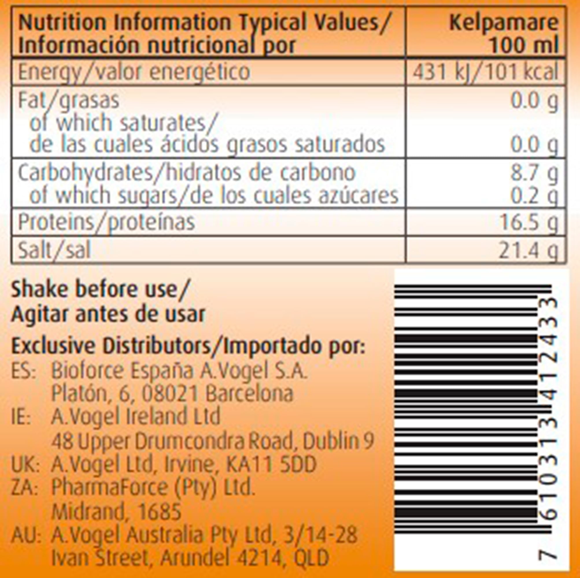 A.Vogel Kelpamare Salsa de Soja con Vegetales y Alga Kelp Condimento Natural Suizo 85 ml