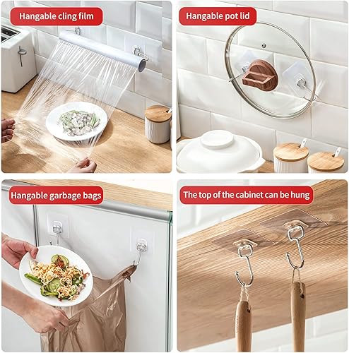 Miniatura 5 de Ganchos adhesivos grandes para colgar ganchos de pared resistentes de 22 libras, toallas autoadhesivas impermeables y transparentes para bolsas,
