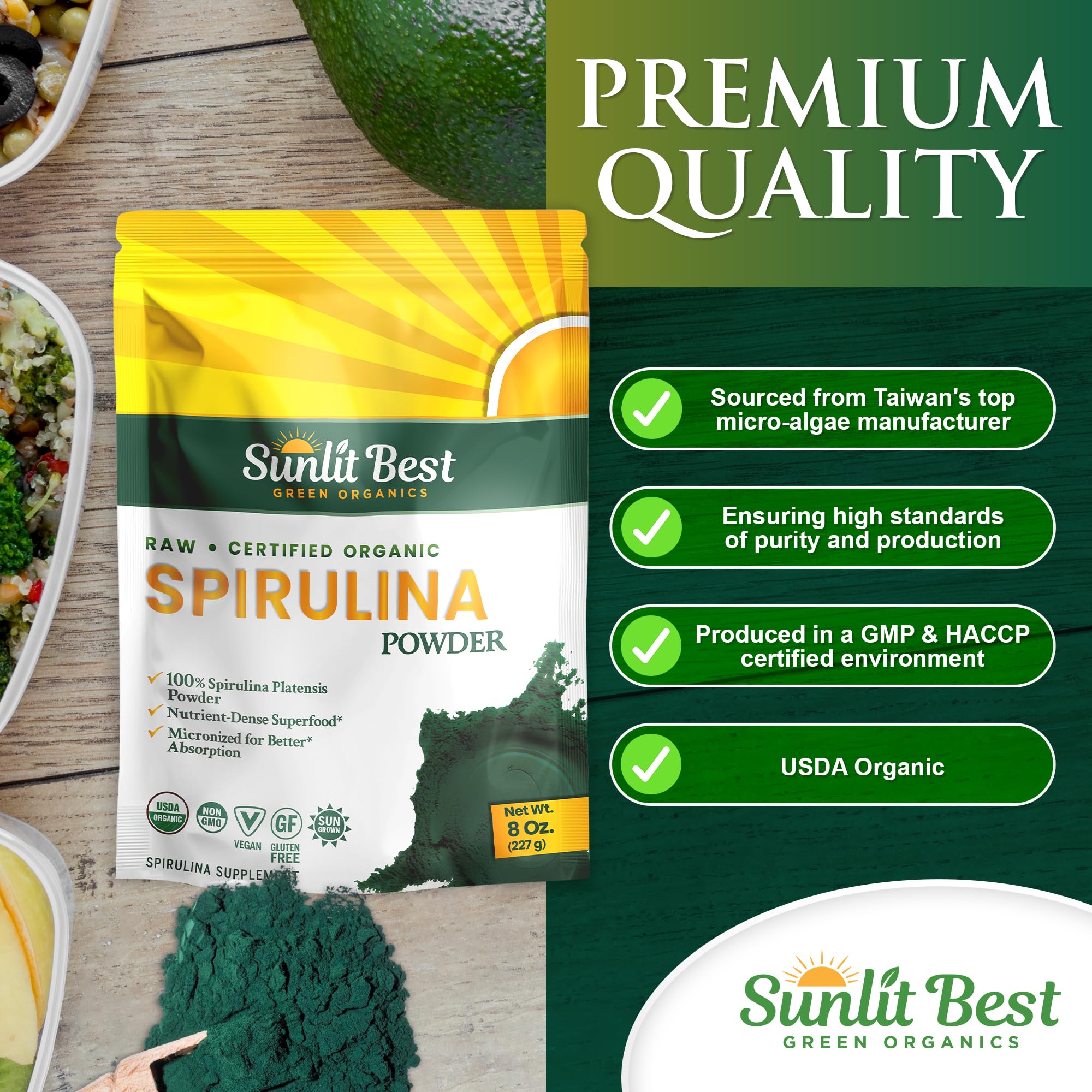 Sunlit Best Organic Spirulina Powder, Green Algae Natural Superfood, 8 Oz — Amazon image 4