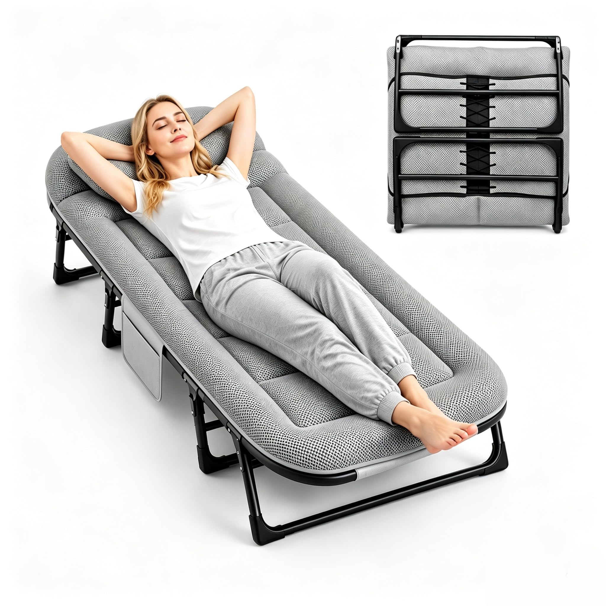 Folding Camping Cot with Thick Pad, 66x200cm Portable Camp Bed for Adults