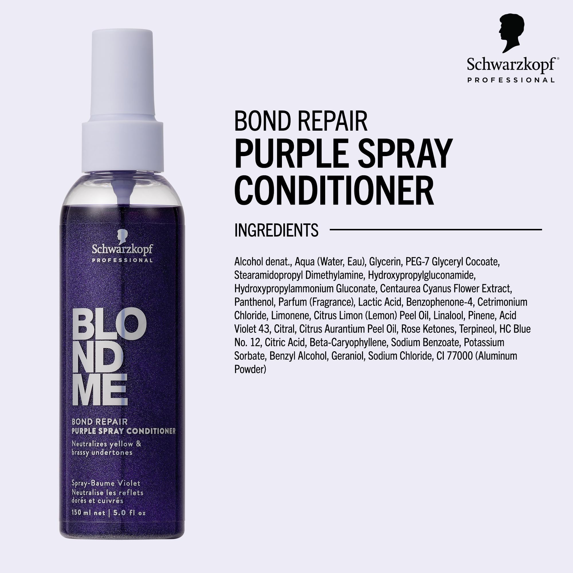 BlondMe Bond Repair Purple Spray Conditioner for Blonde Hair | Neutralize Yellow & Brassy Tones | Strengthen, Repair, & Prevent Breakage | For Moisturized, Healthy-Looking Cool-Toned Blondes