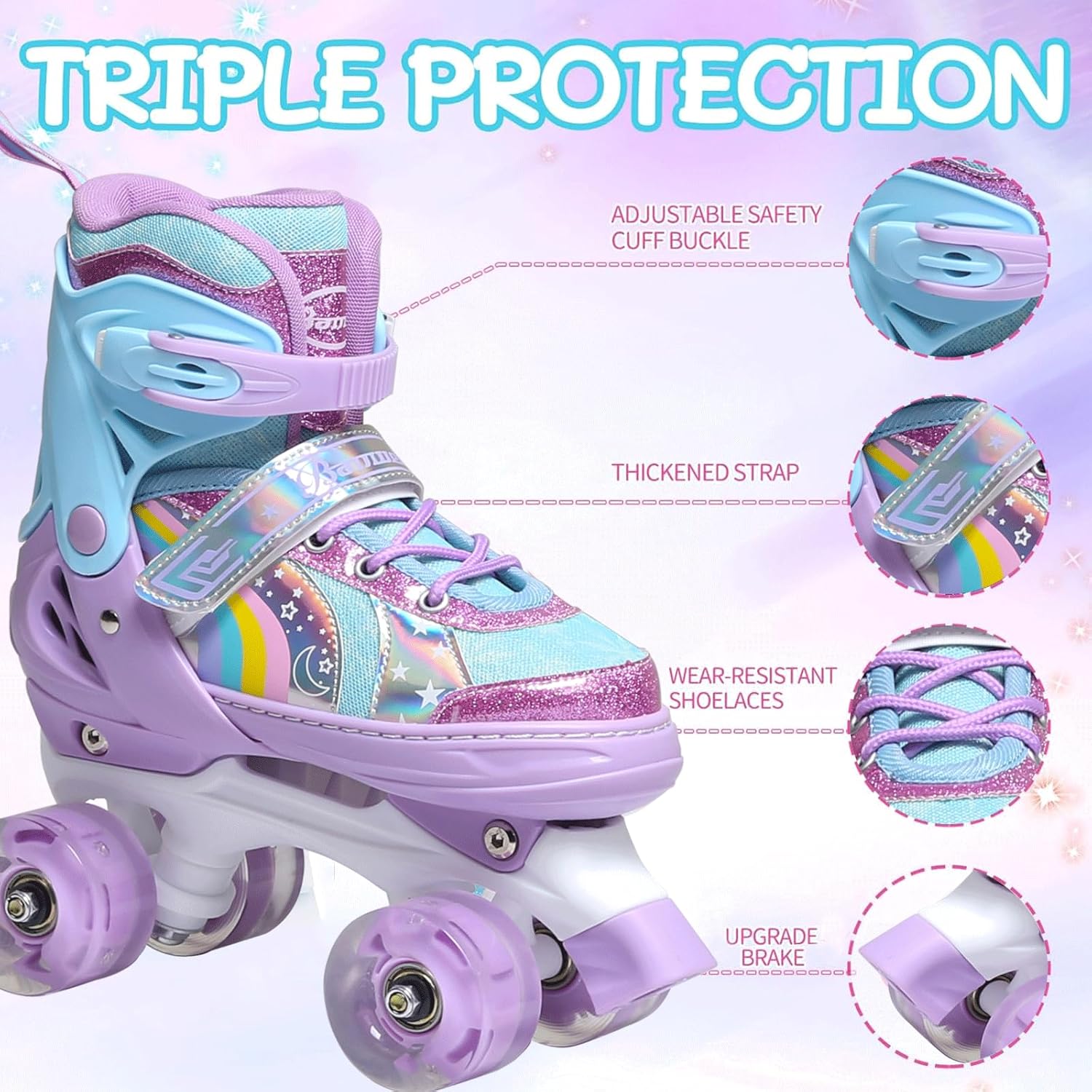 Roller Skates for Girls Kids 4 Size Adjustable Roller Skates with 8 Light Up Wheels,Breathable Illuminating Shining Kids Roller Skates Toddlers Boys Beginner Birthday Gift for Outdoor