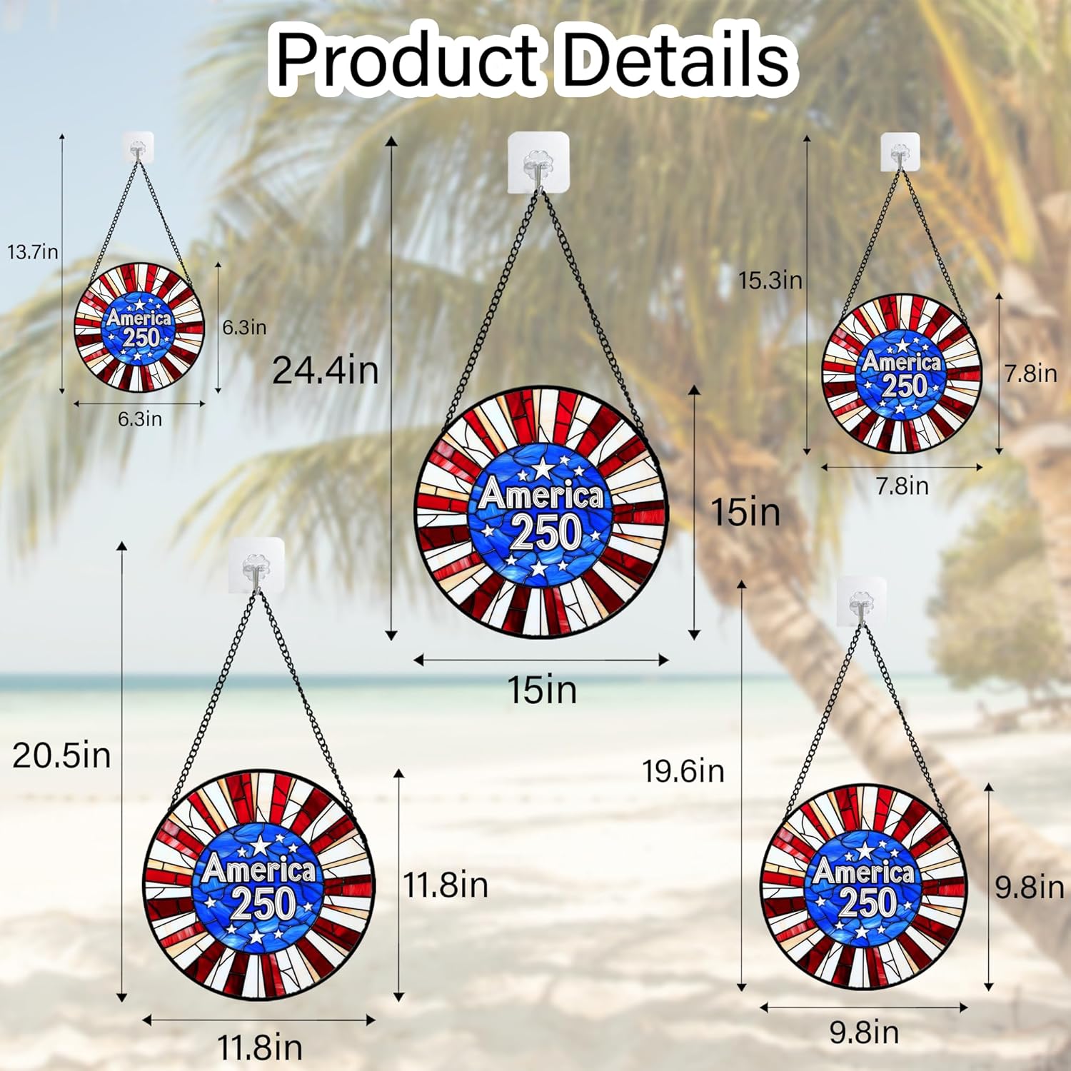 DASTOLL Stained Glass Window Hanging 250 Years of America Red and Blue, July 4 Patriotic Theme Retro Ornament Suncatcher Independence Day Memorial Gifts for Patriotic Soldier Men Dad Woman Mom 11.8"
