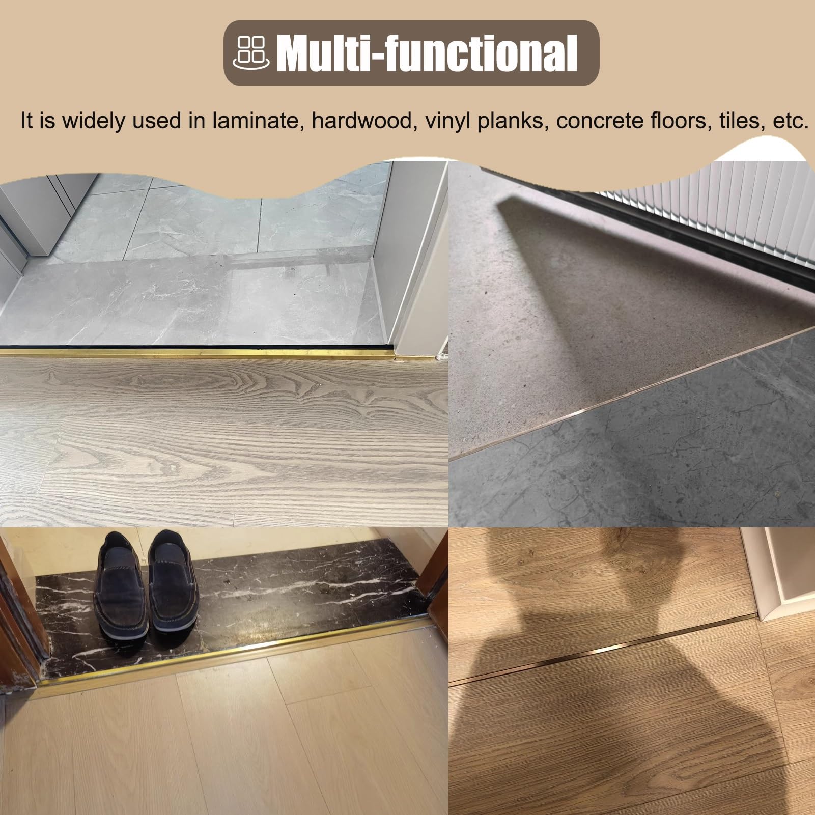 Bodenübergangsleiste, quadratische Schwellenabdeckungsleiste for Fliesen- und Holzböden, Übergangsleiste aus Metall Messing, Spaltklappe Vinyl, 1 m farbloser Zierleistenreduzierer(6x6mm)