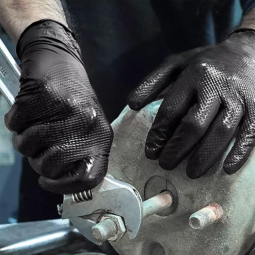 Miniatura 6 de TitanFlex Guantes industriales de nitrilo negros resistentes con textura de diamante elevado, sin látex (6mil8mil)
