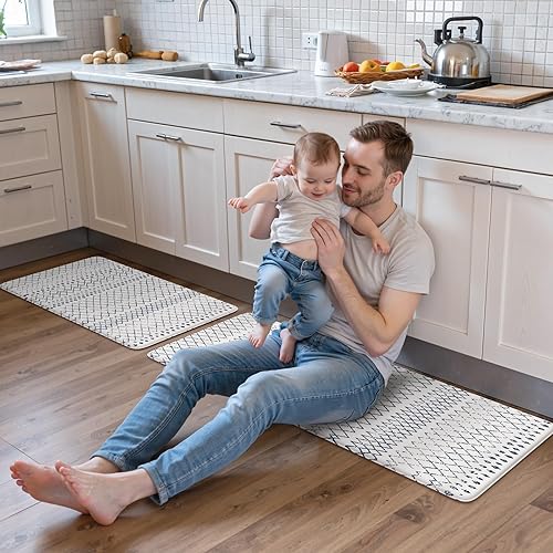 Vista 507 de KIMODE - Juego de 2 tapetes de cocina bohemios, antifatiga, antideslizantes, impermeables, ergonómicos, acolchados, cómodos, para lavandería, Caqui