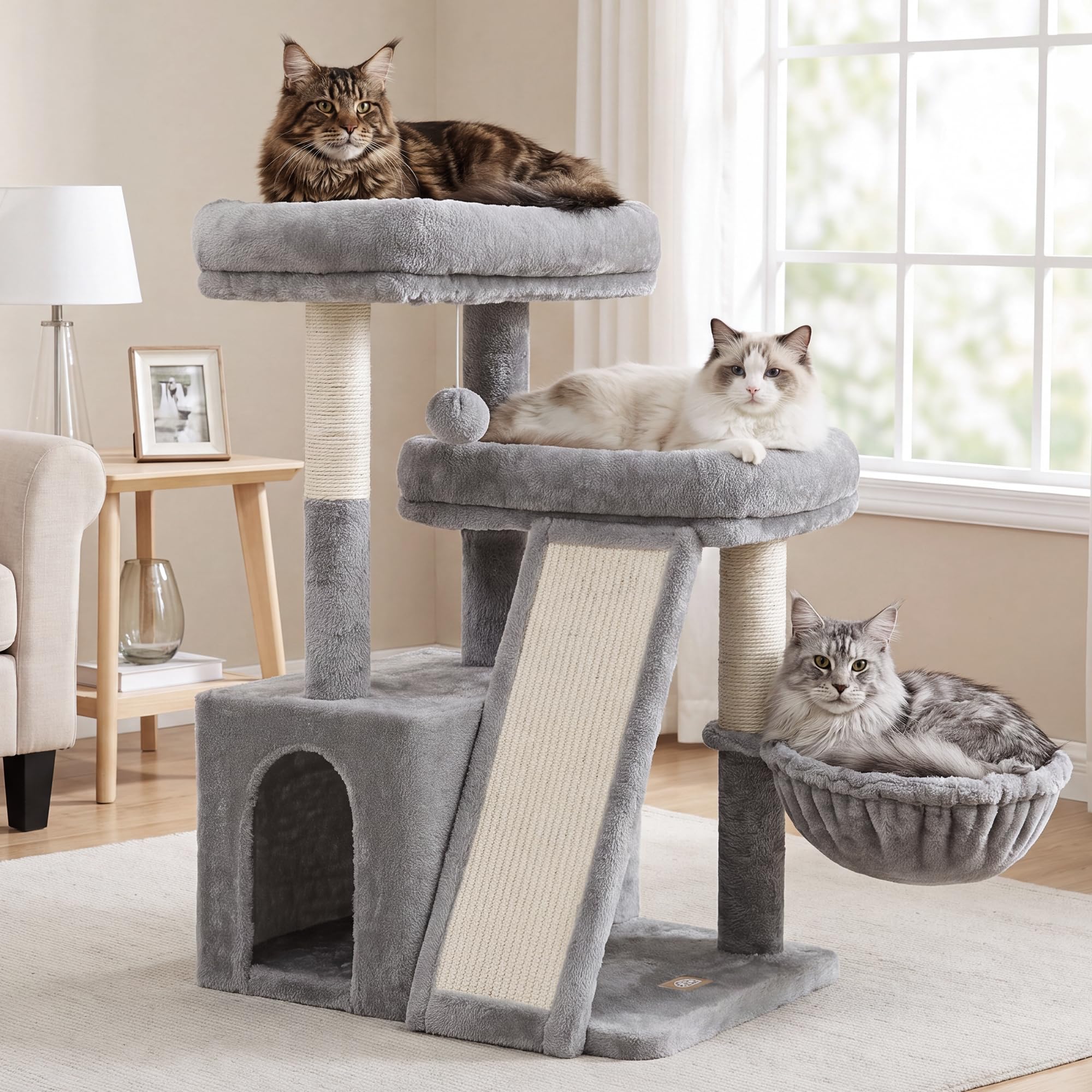 Heybly Compact Cat Tree with Big Scratcher, Multi-Level Cat Tower HCT206SW